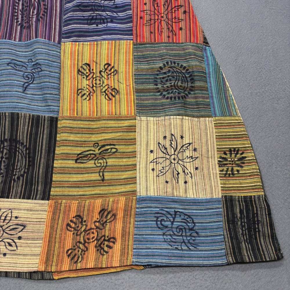 Patchwork Striped Midi Skirt Size S Boho Hippie Retro 100% Cotton Made in Nepal - Picture 13 of 13